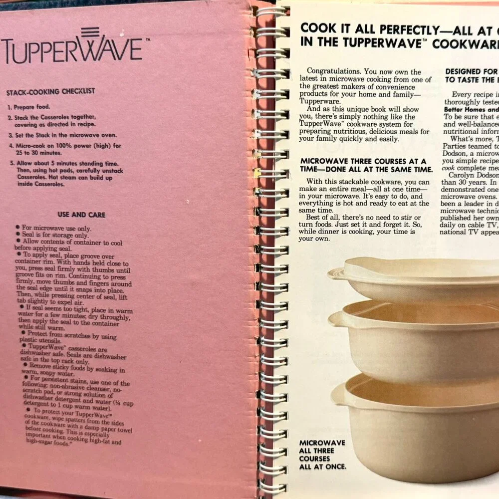 TUPPERWAVE STACK-COOKED MEALS Cookbook Vintage 1990 Microwave Menus Spiral HC. - Picture 5 of 16